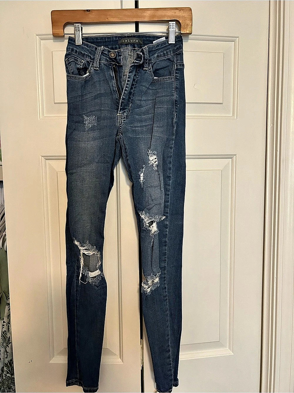 Nature M703M Distressed Skinny Jeans in Blue Size 0
